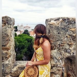 Pink Lily Yellow Leaf-Print Spaghetti-Strap Jumpsuit